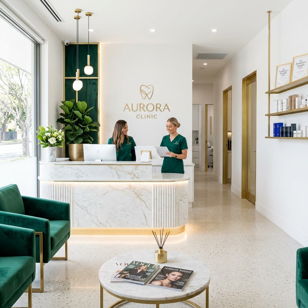 Recepção luxuosa da clínica
